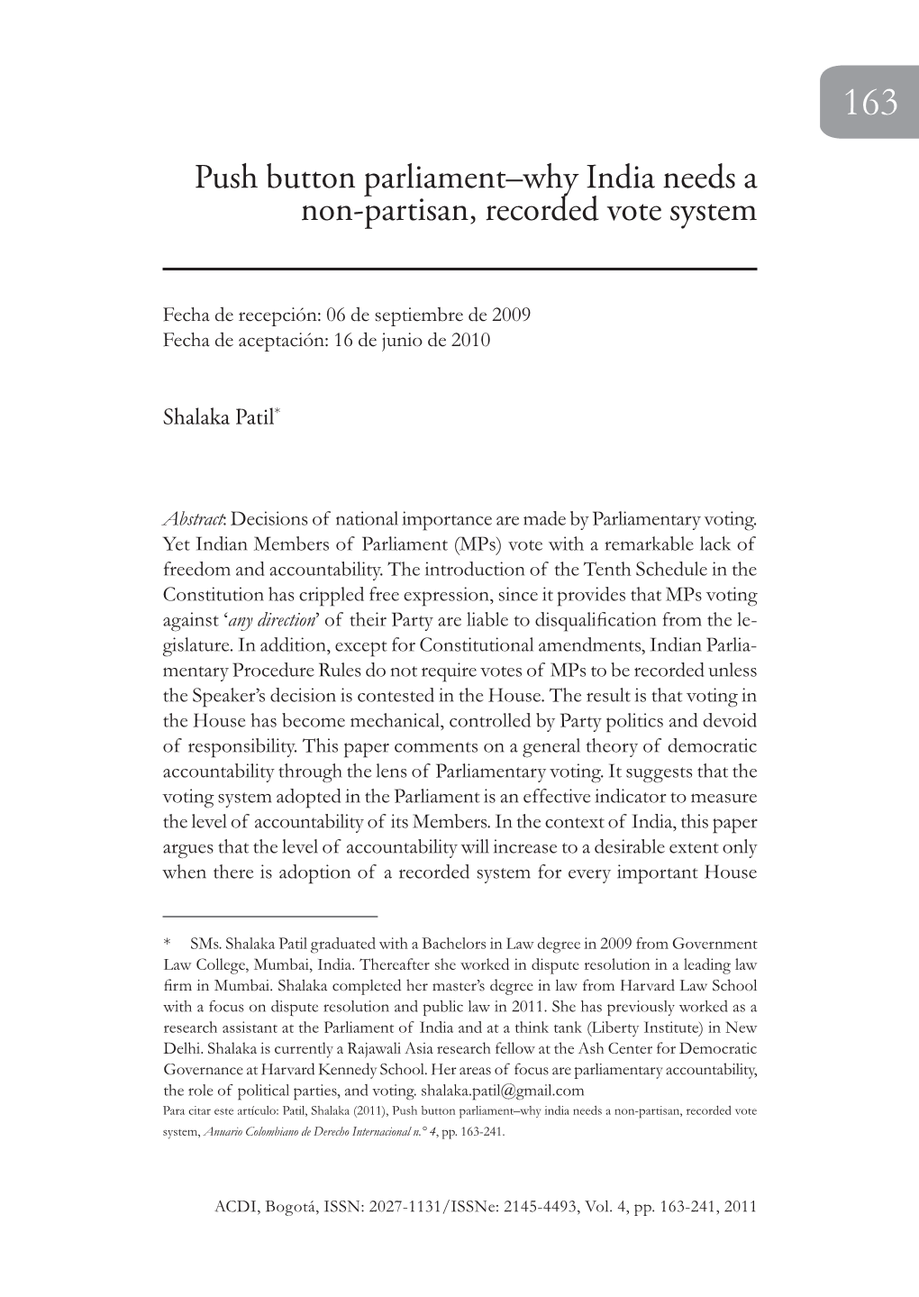 Push Button Parliament–Why India Needs a Non-Partisan, Recorded Vote System