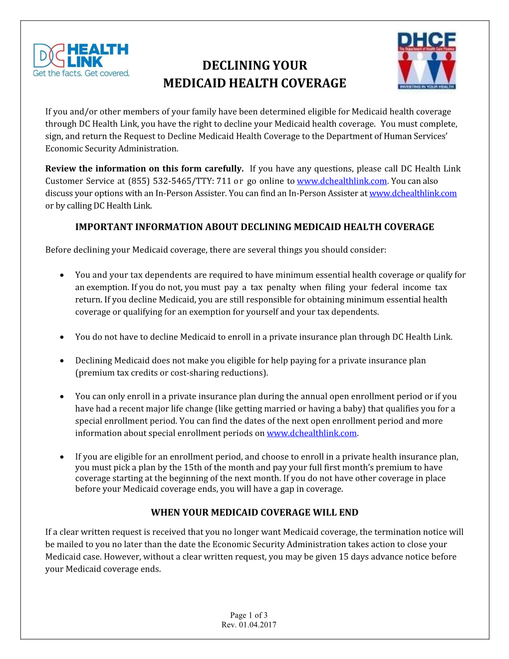 Decline Medicaid Coverage Form