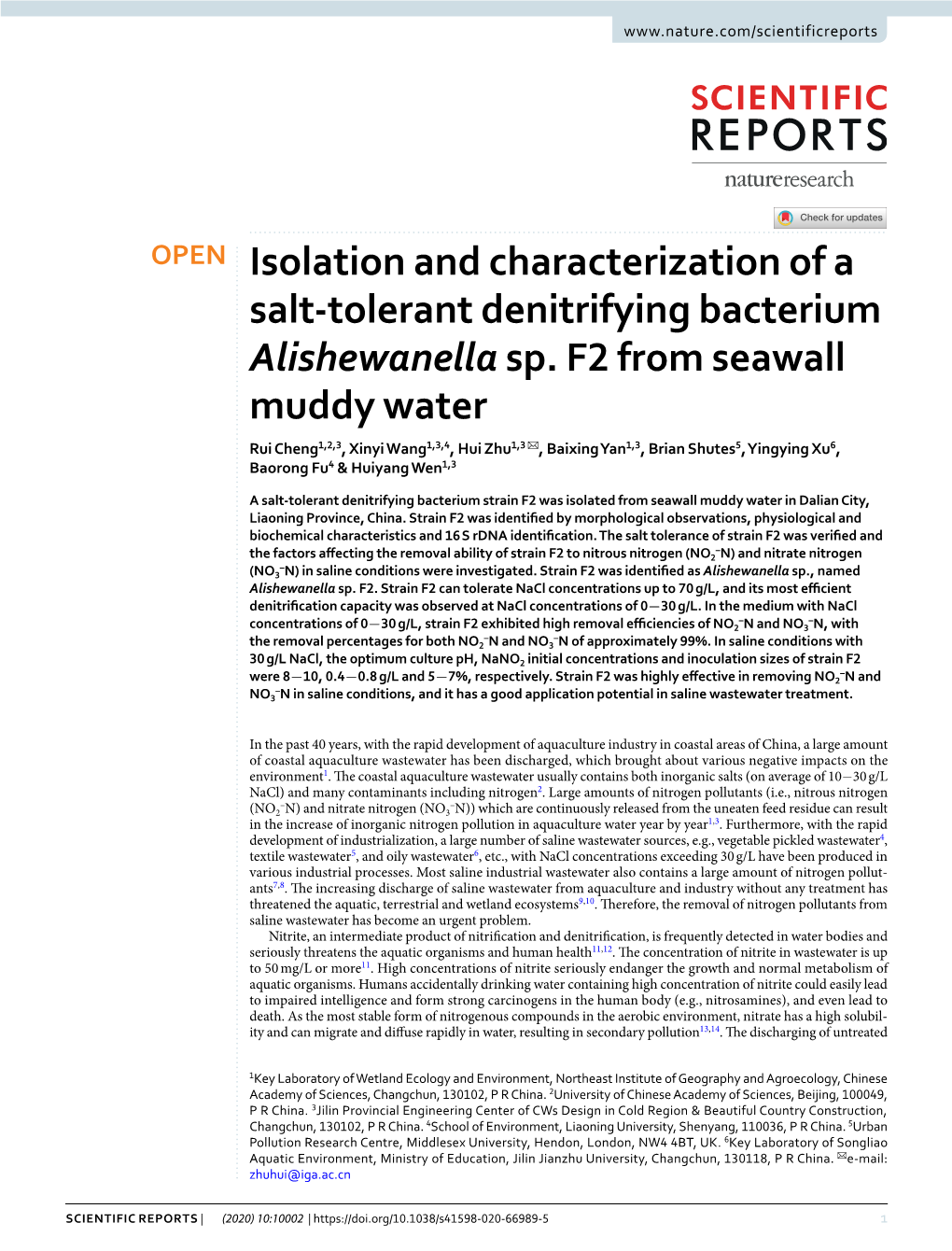 Isolation and Characterization of a Salt-Tolerant Denitrifying Bacterium Alishewanella Sp