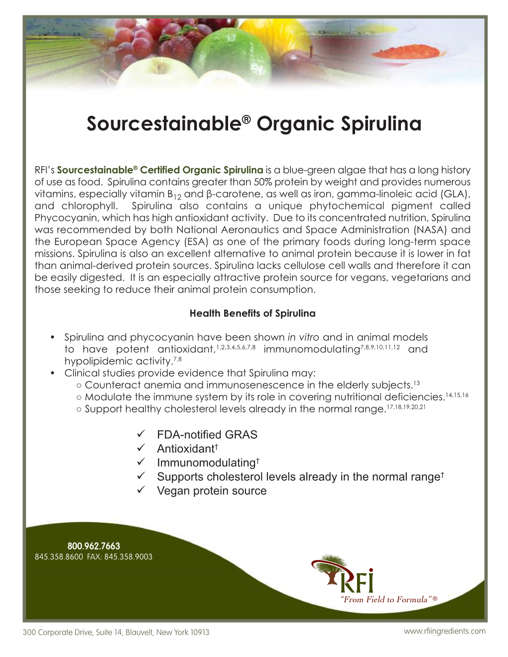 Sourcestainable® Organic Spirulina Highlights