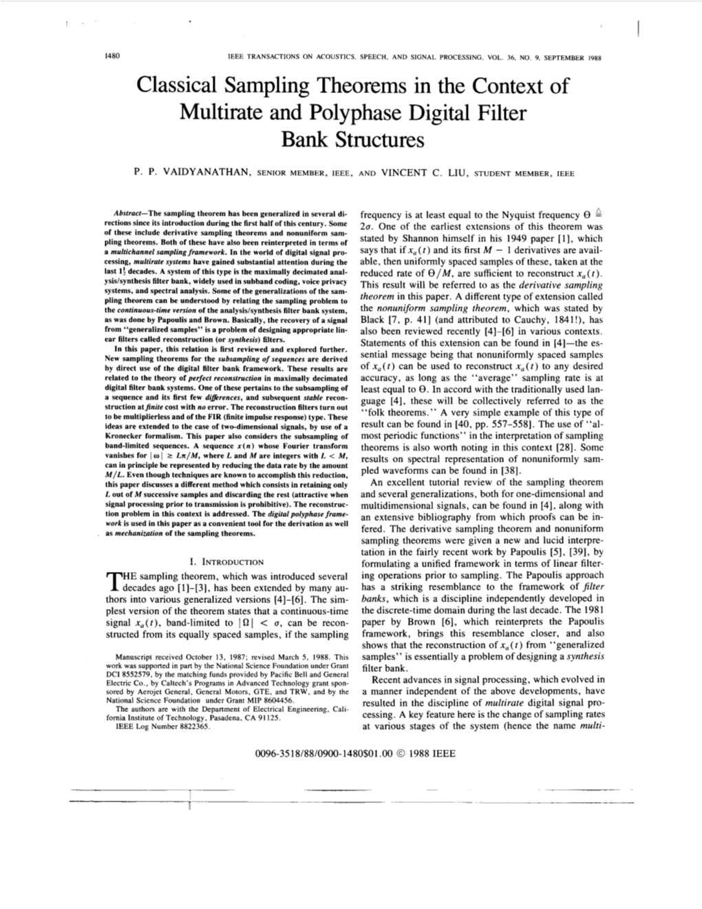 Classical Sampling Theorems in the Context of Multirate and Polyphase Digital Filter Bank Structures