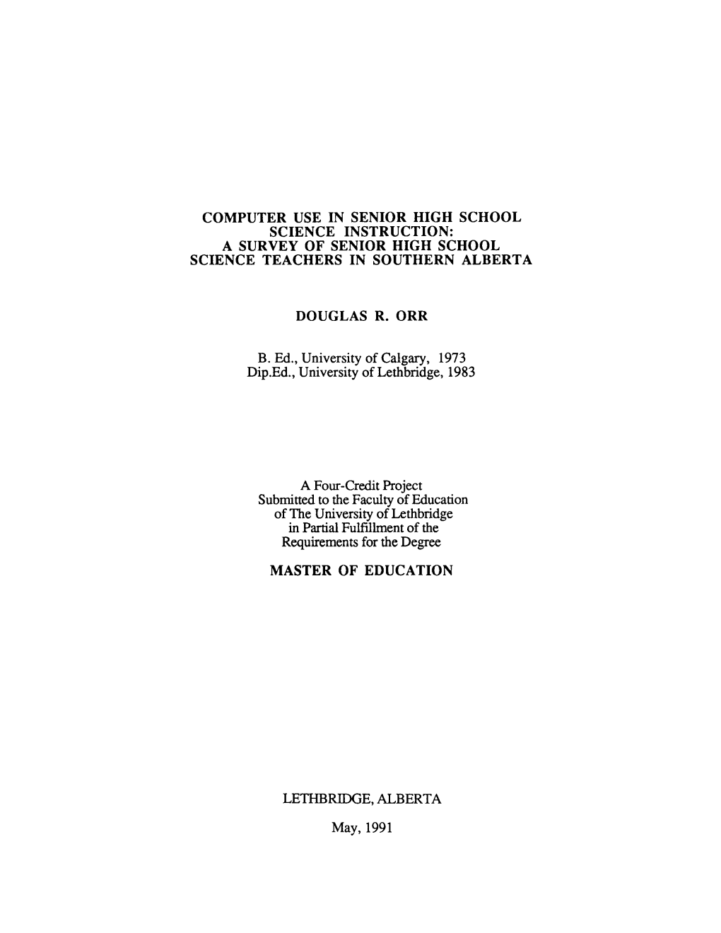 Computer Use in Senior High School Science Instruction: a Survey of Senior High School Science Teachers in Southern Albert A