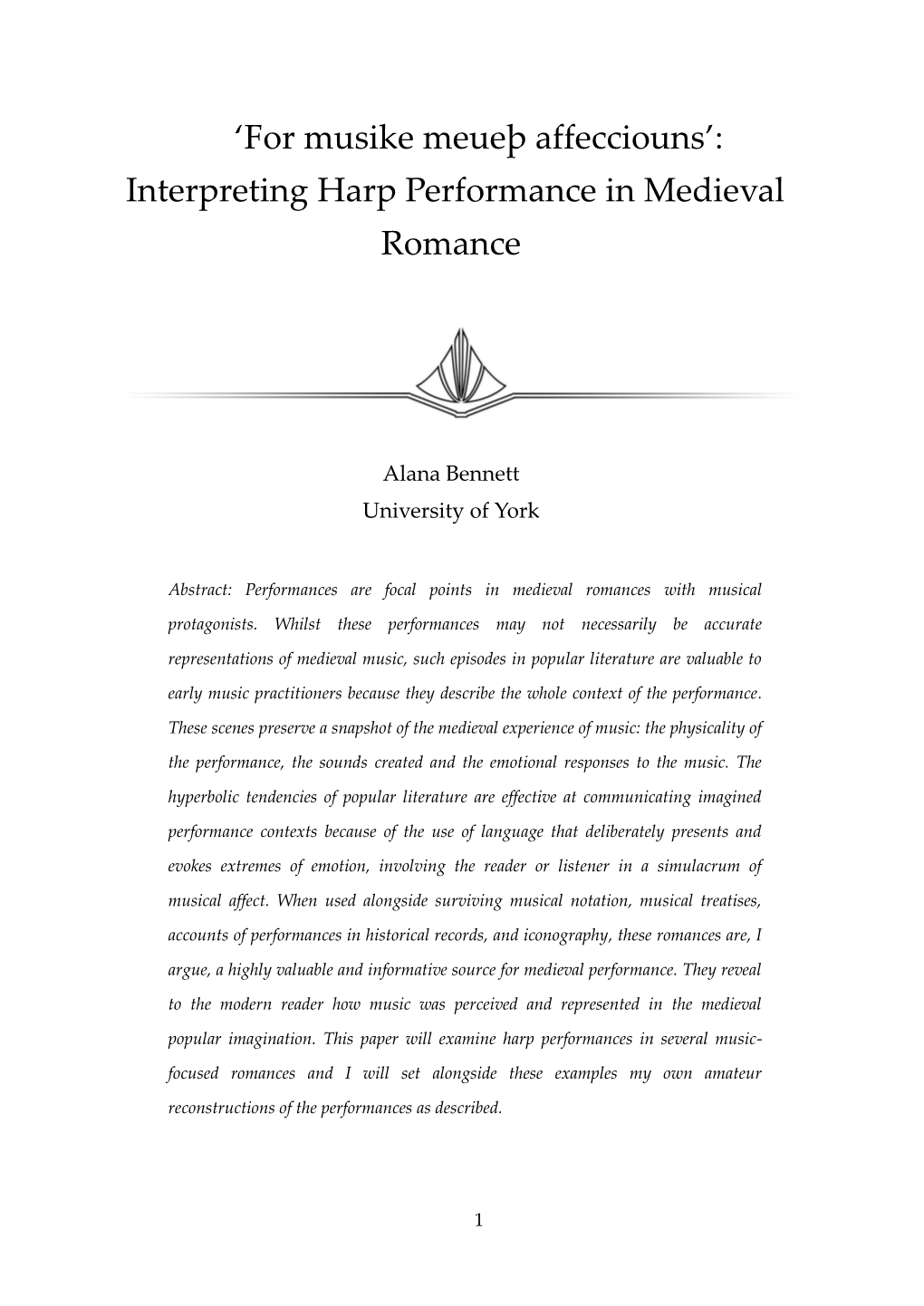 Interpreting Harp Performance in Medieval Romance