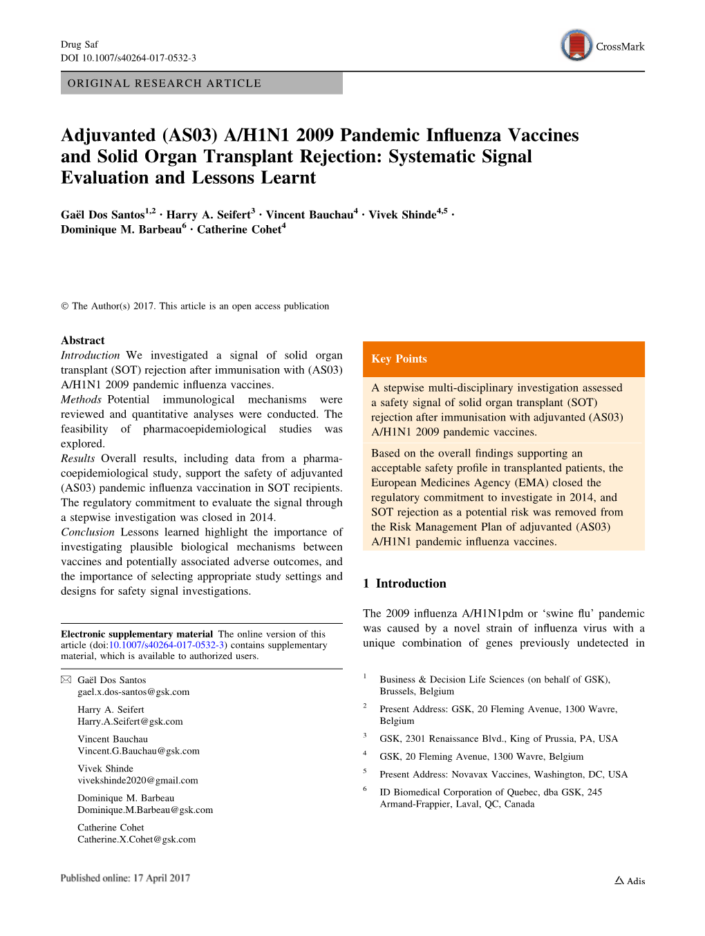 (AS03) A/H1N1 2009 Pandemic Influenza Vaccines and Solid Organ