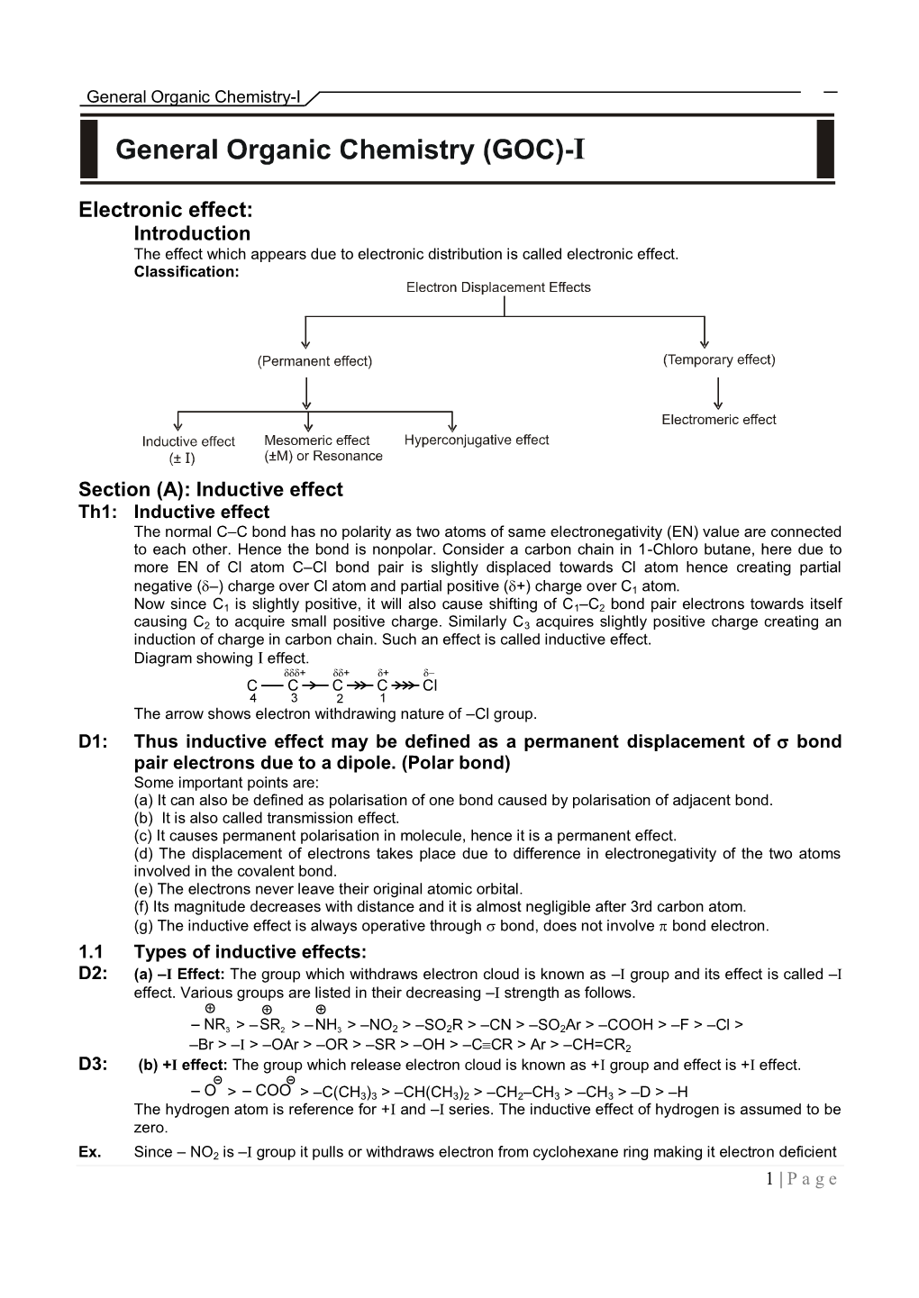 Electronic Effect: Introduction the Effect Which Appears Due to Electronic Distribution Is Called Electronic Effect