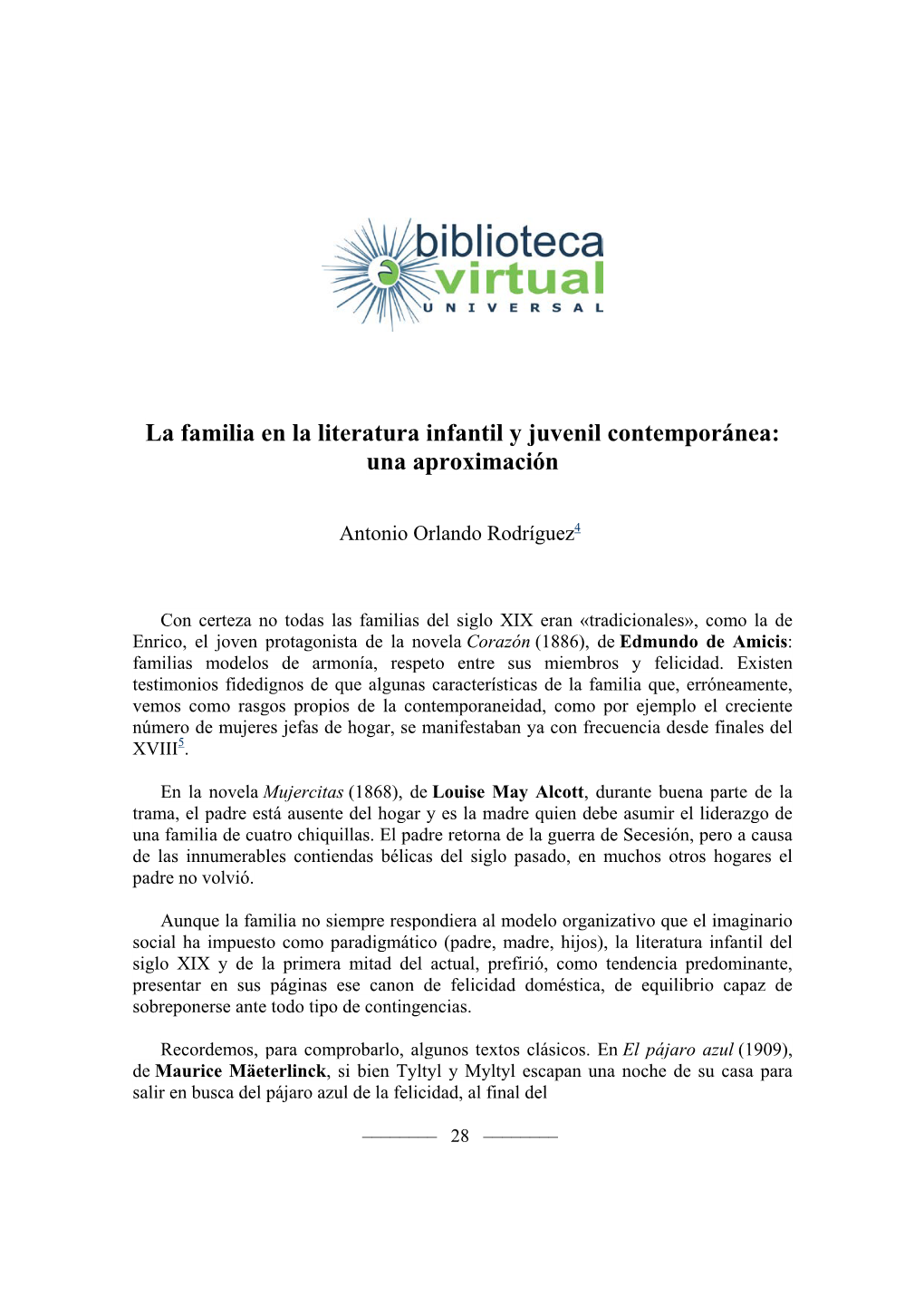 La Familia En La Literatura Infantil Y Juvenil Contemporánea: Una Aproximación