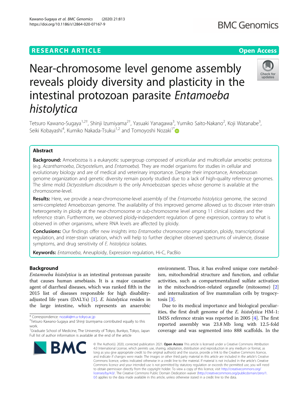 Near-Chromosome Level Genome Assembly Reveals Ploidy Diversity and Plasticity in the Intestinal Protozoan Parasite Entamoeba Histolytica