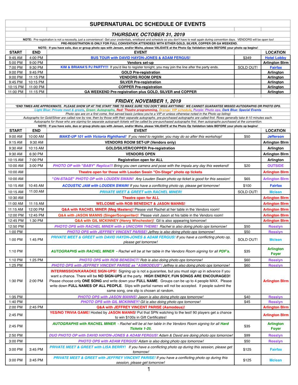 Supernatural Dc Schedule of Events