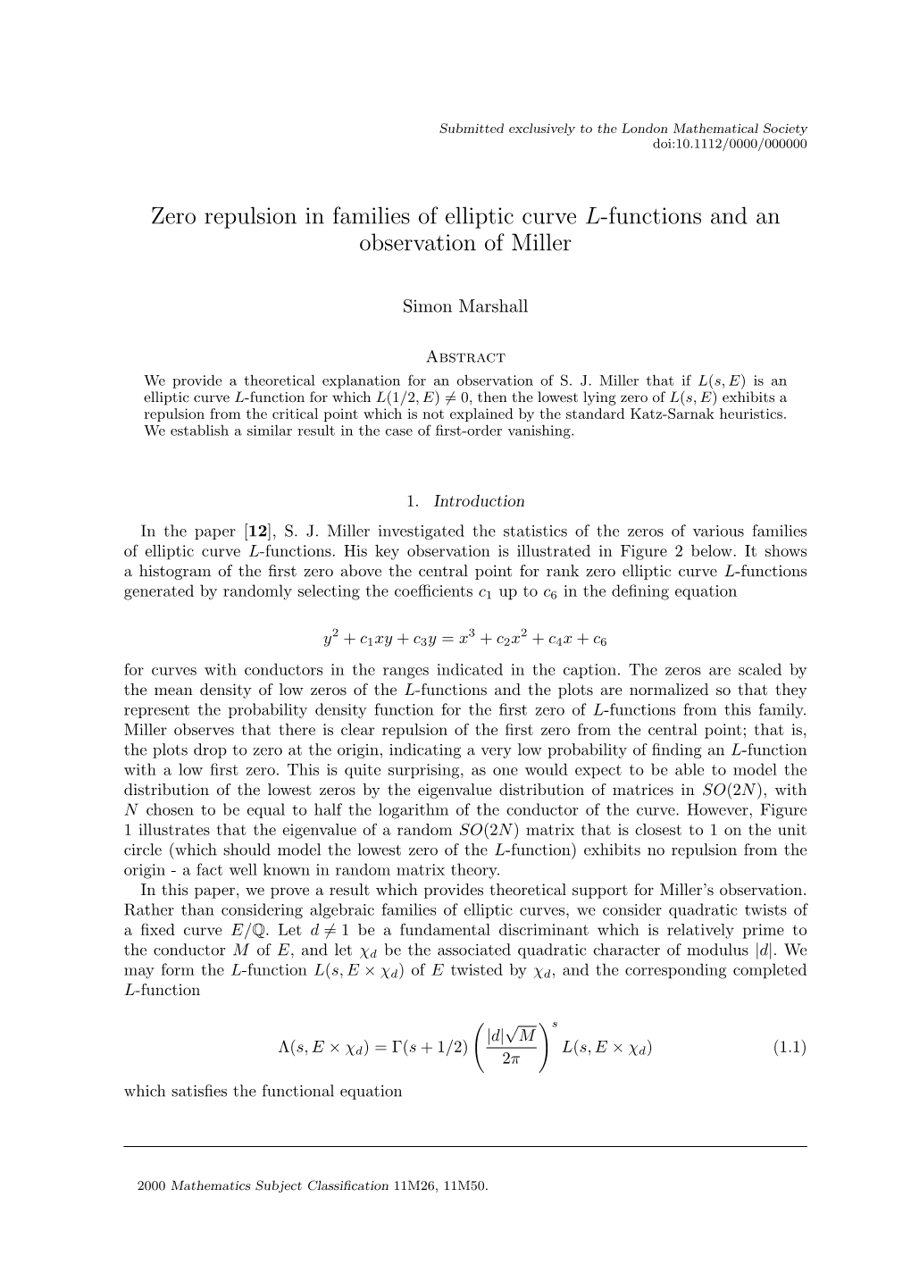 Zero Repulsion in Families of Elliptic Curve L-Functions and an Observation of Miller