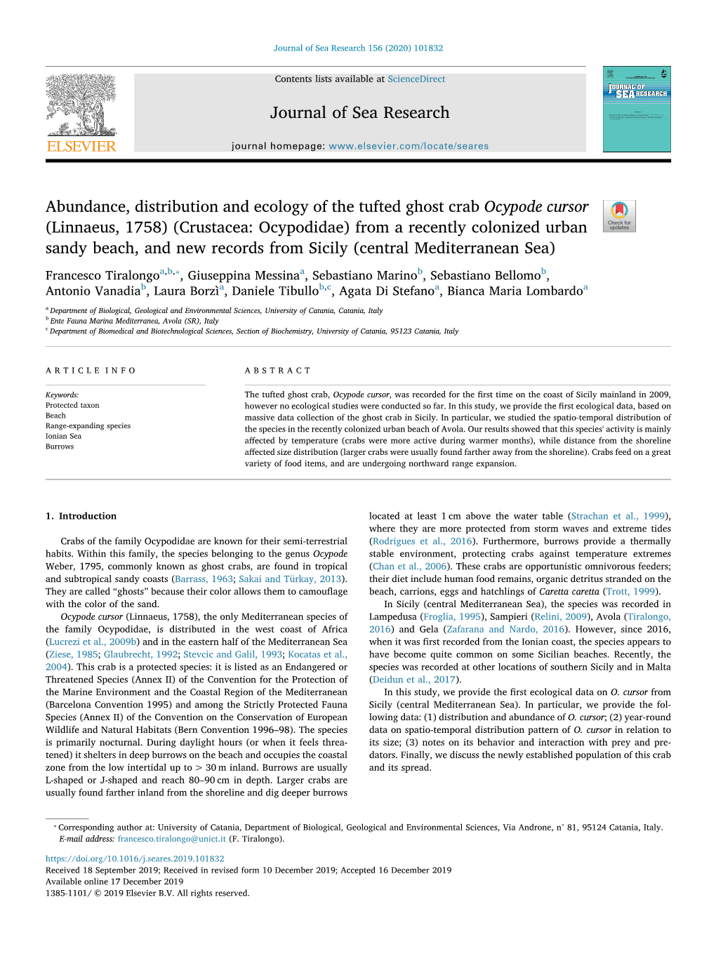 Abundance, Distribution and Ecology of the Tufted Ghost Crab