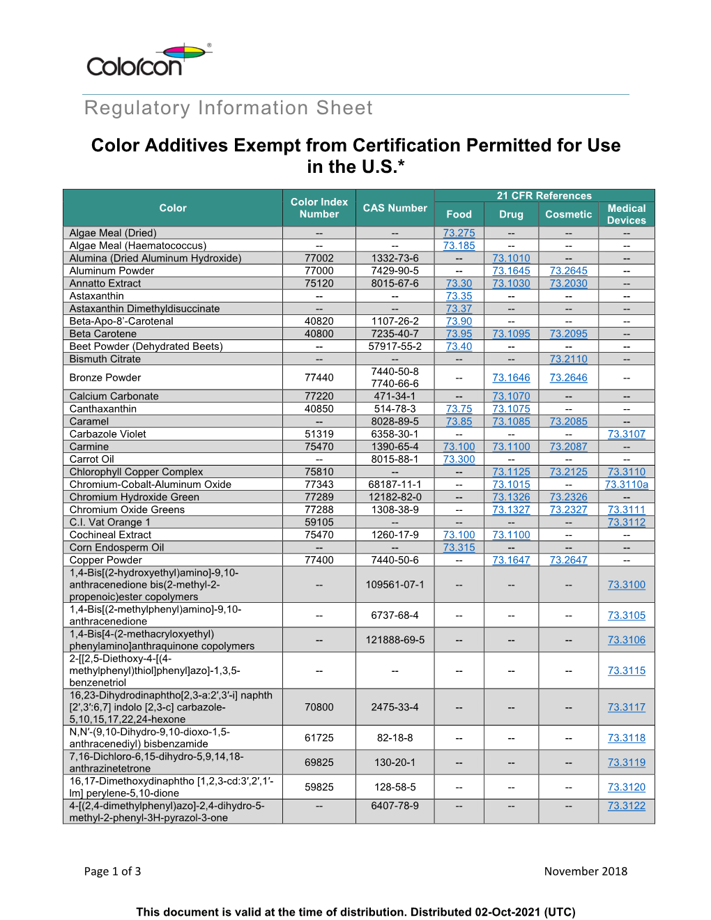 Regulatory Information Sheet