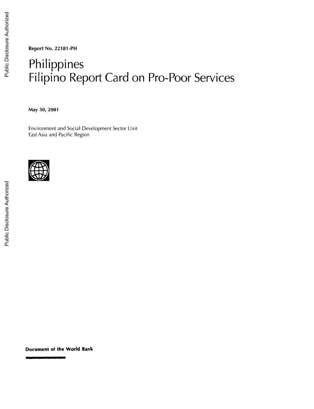 Philippines Filipino Report Card on Pro-Poor Services