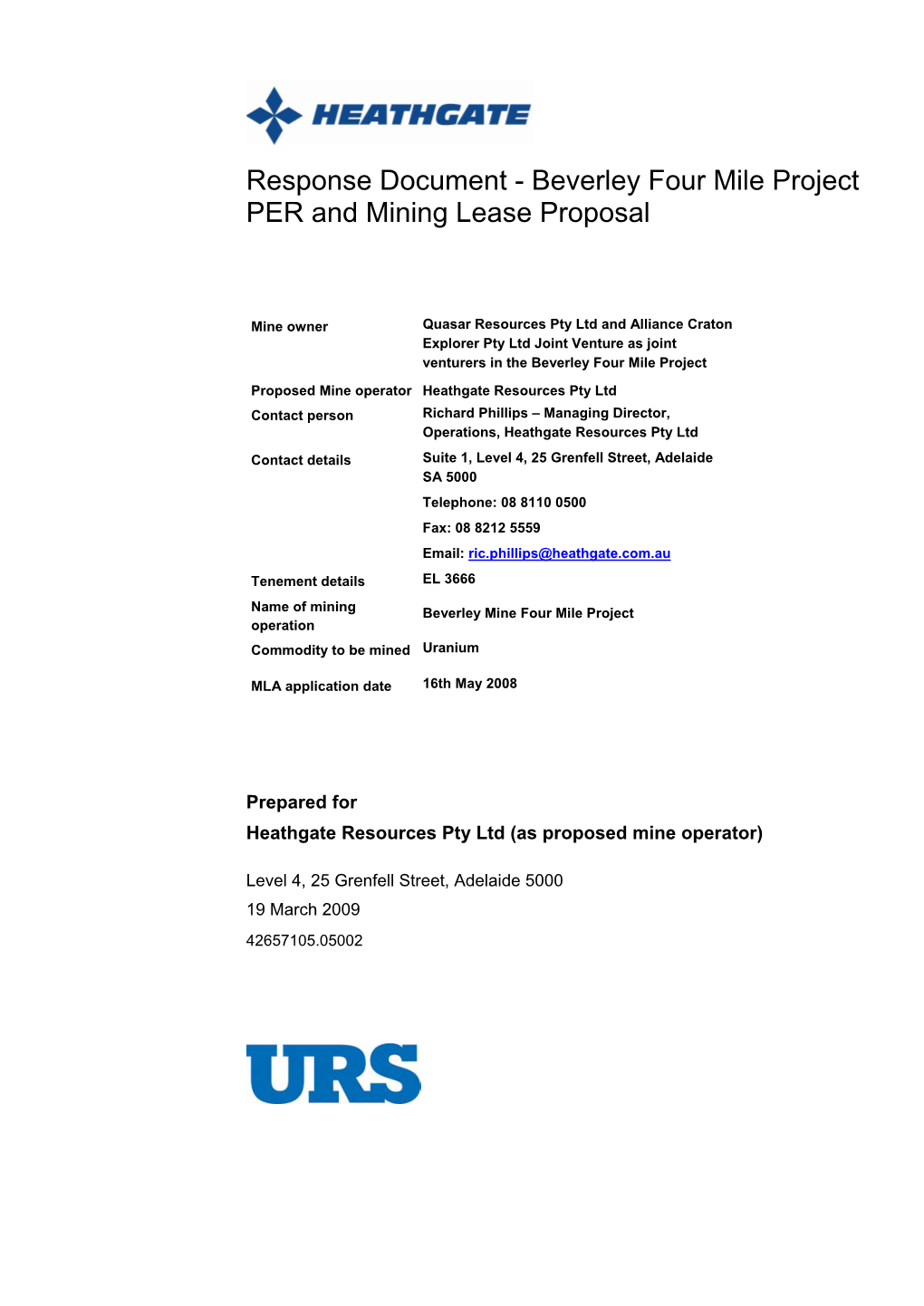 Heathgate Resources Pty Ltd's Response to Comments on The