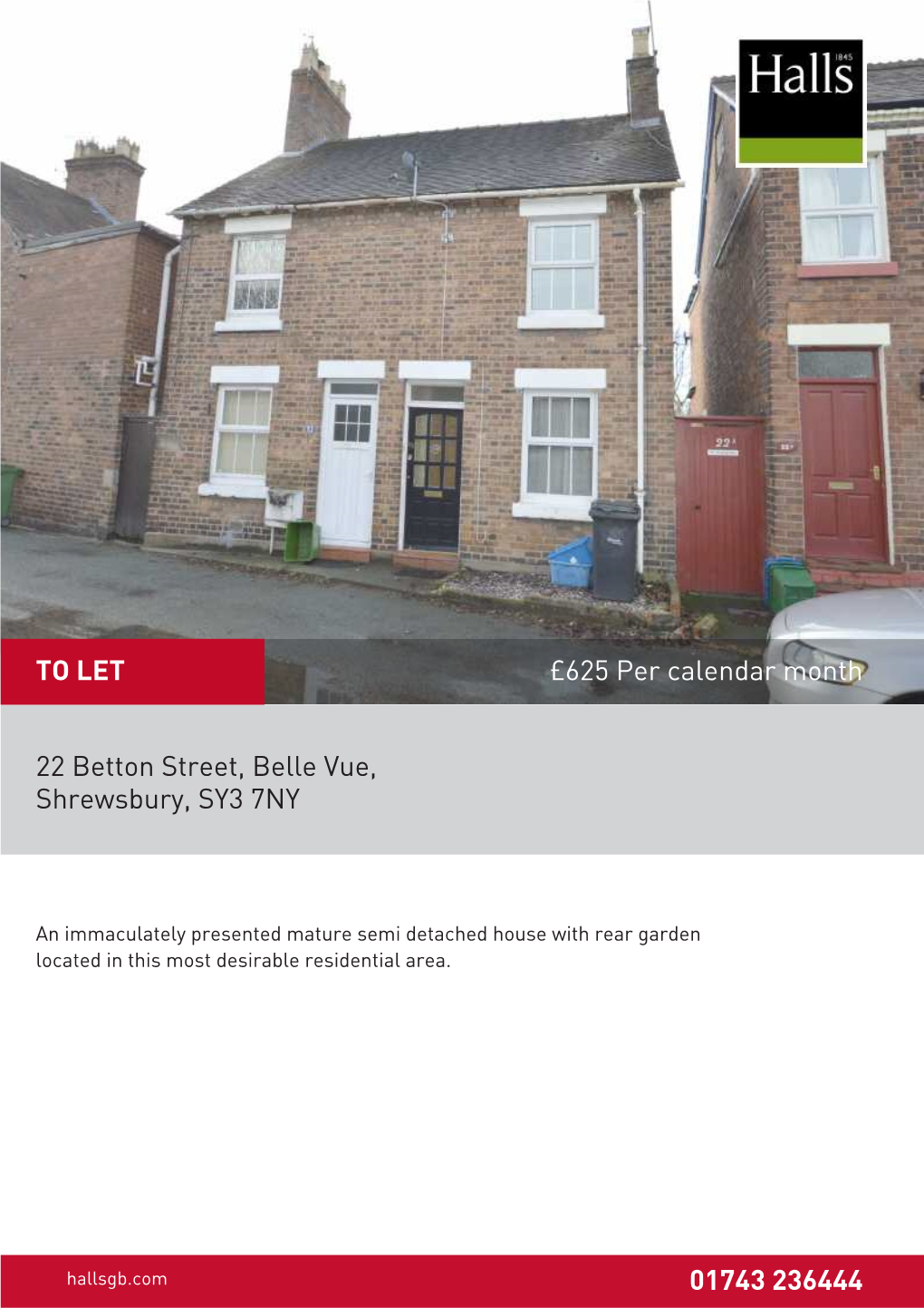 £625 Per Calendar Month 22 Betton Street, Belle Vue, Shrewsbury, SY3