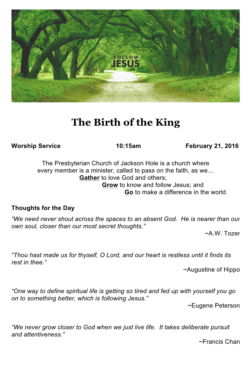 Worship Bulletin 10Am 2-21-16