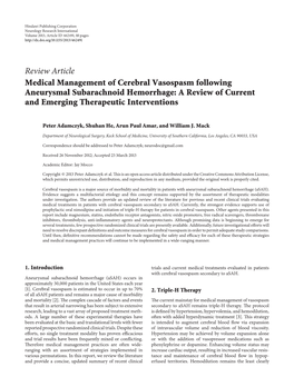 Medical Management of Cerebral Vasospasm Following Aneurysmal Subarachnoid Hemorrhage: a Review of Current and Emerging Therapeutic Interventions