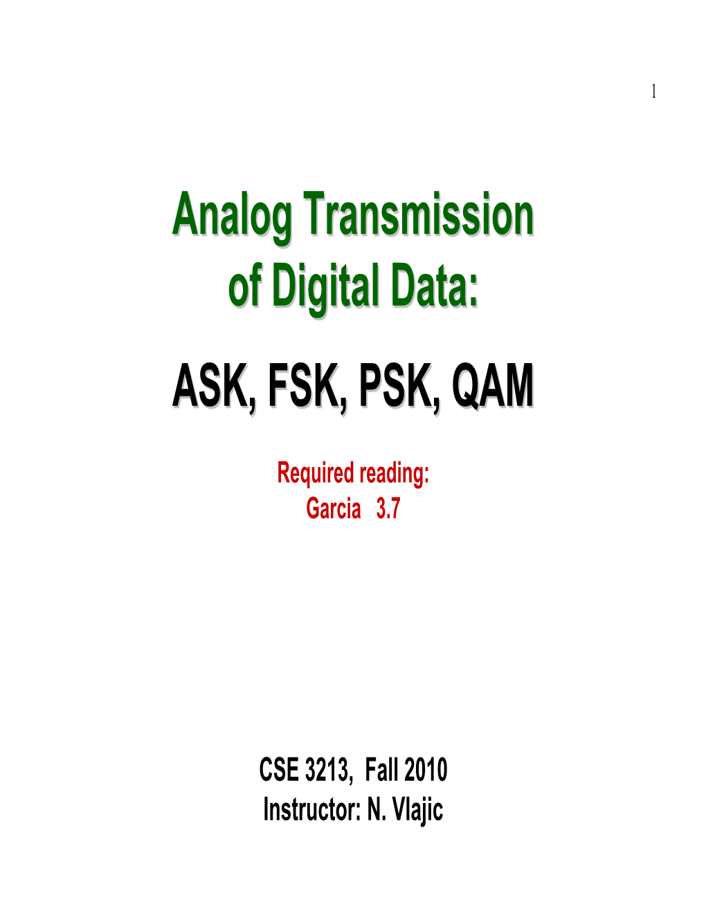 Analog Transmission of Digital Data: ASK, FSK, PSK