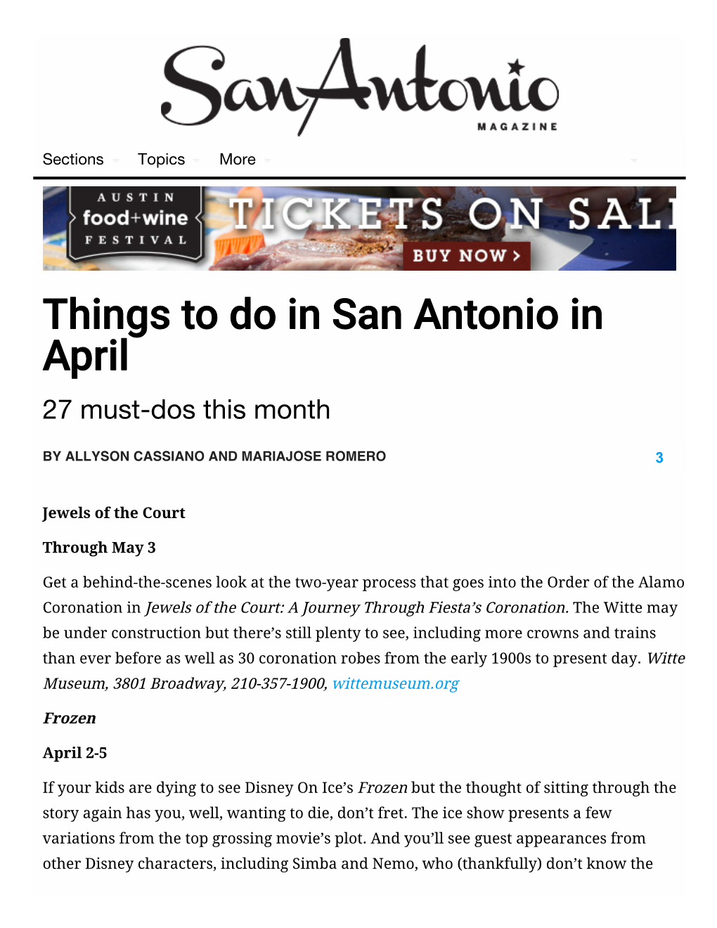 Things to Do in San Antonio in April - San Antonio Magazine - April 2015 - San Antonio, TX