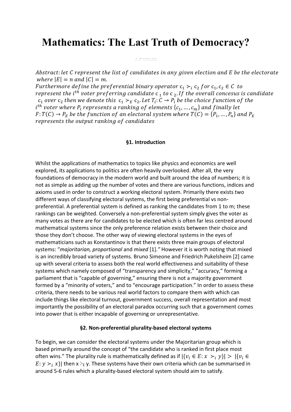 Mathematics: the Last Truth of Democracy?