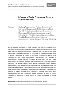 Influence of Social Presence on Sense of Virtual Community