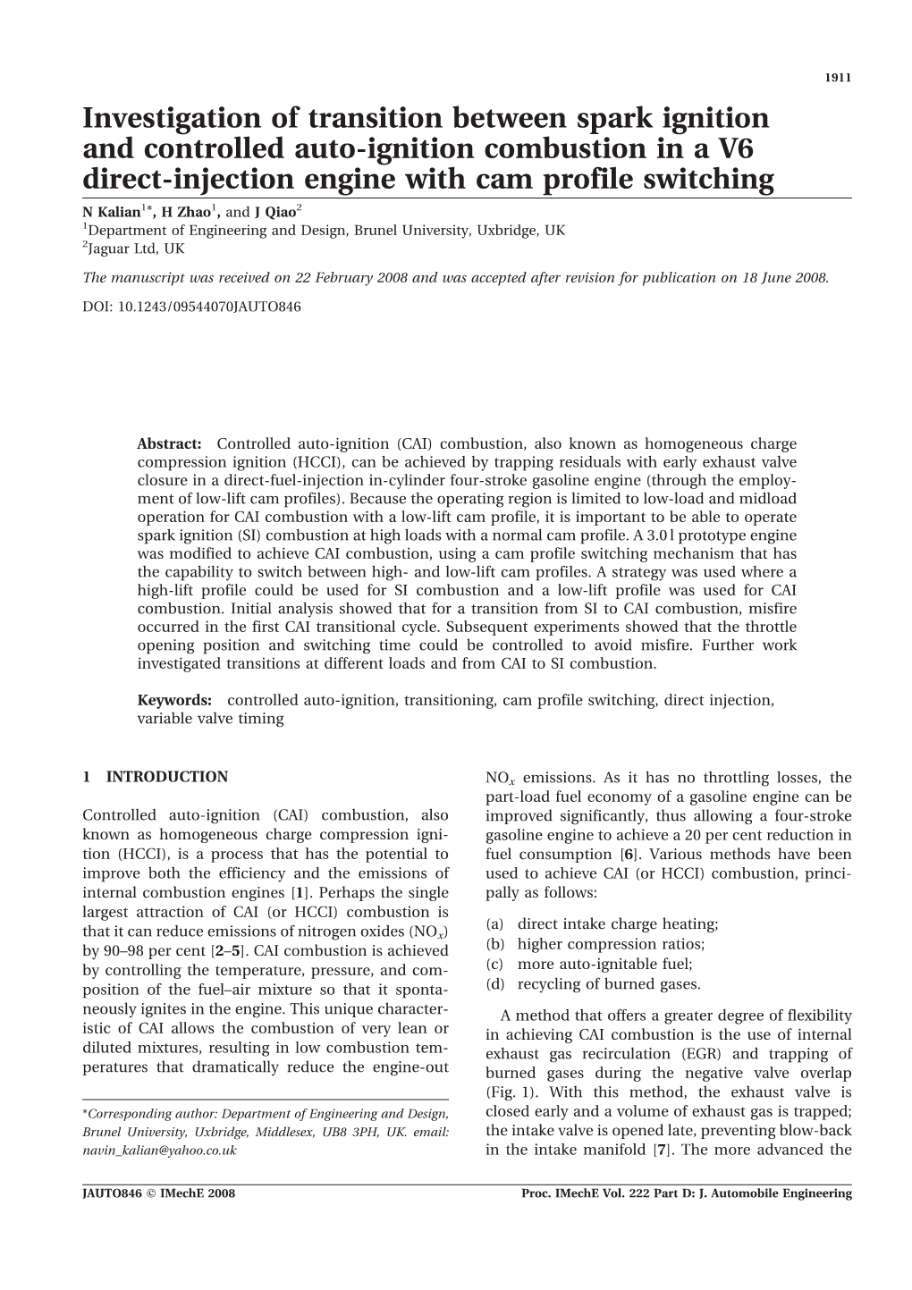 Investigation of Transition Between Spark Ignition and Controlled Auto