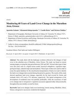 Monitoring 60 Years of Land Cover Change in the Marathon Area, Greece