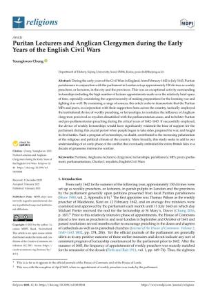 Puritan Lecturers and Anglican Clergymen During the Early Years of the English Civil Wars