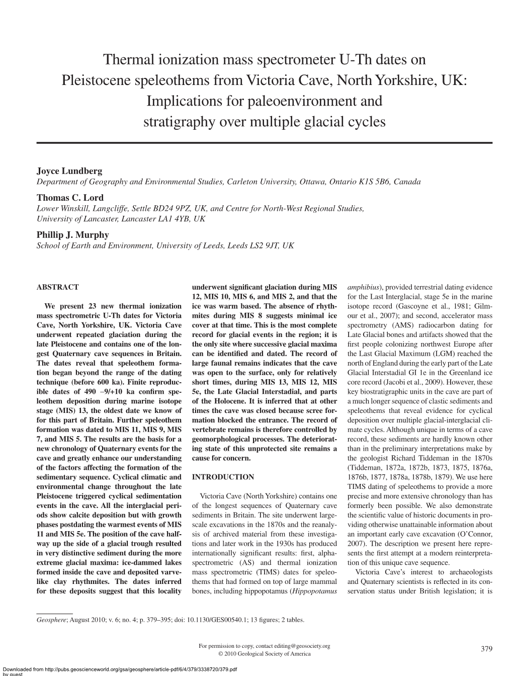 Thermal Ionization Mass Spectrometer U-Th Dates On