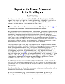 Report on the Peasant Movement in the Terai Region