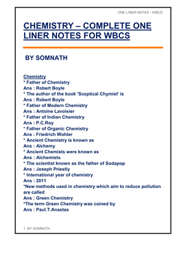 Chemistry – Complete One Liner Notes for Wbcs