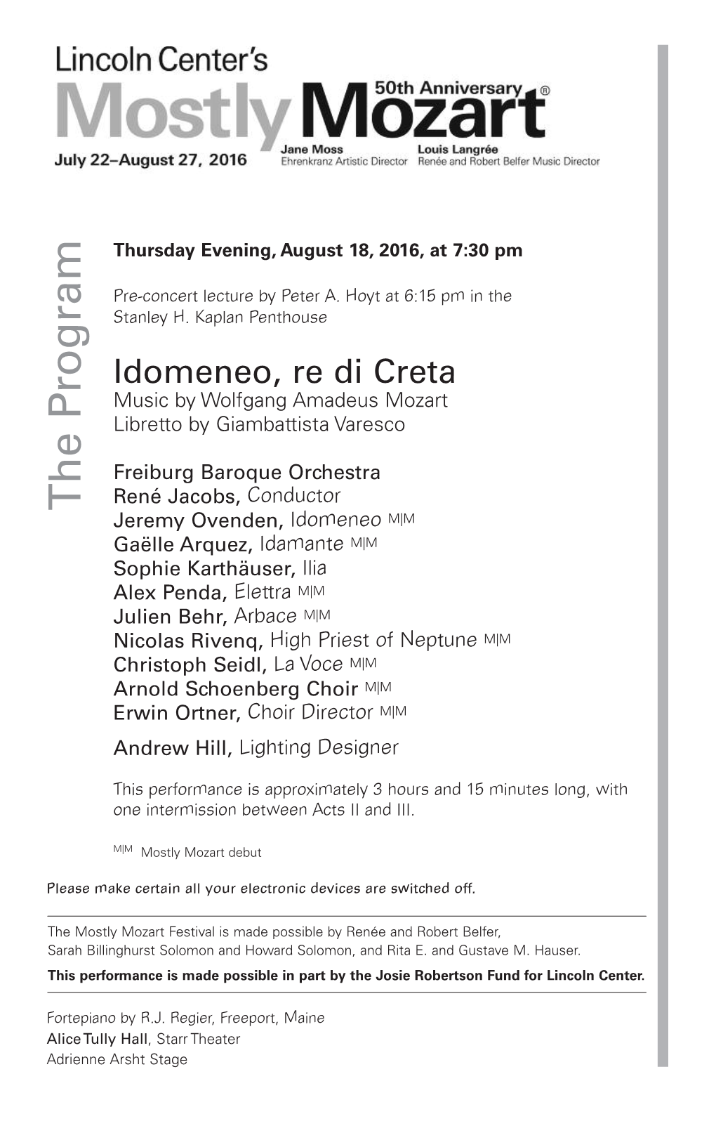 Idomeneo, Re Di Creta R Music by Wolfgang Amadeus Mozart P