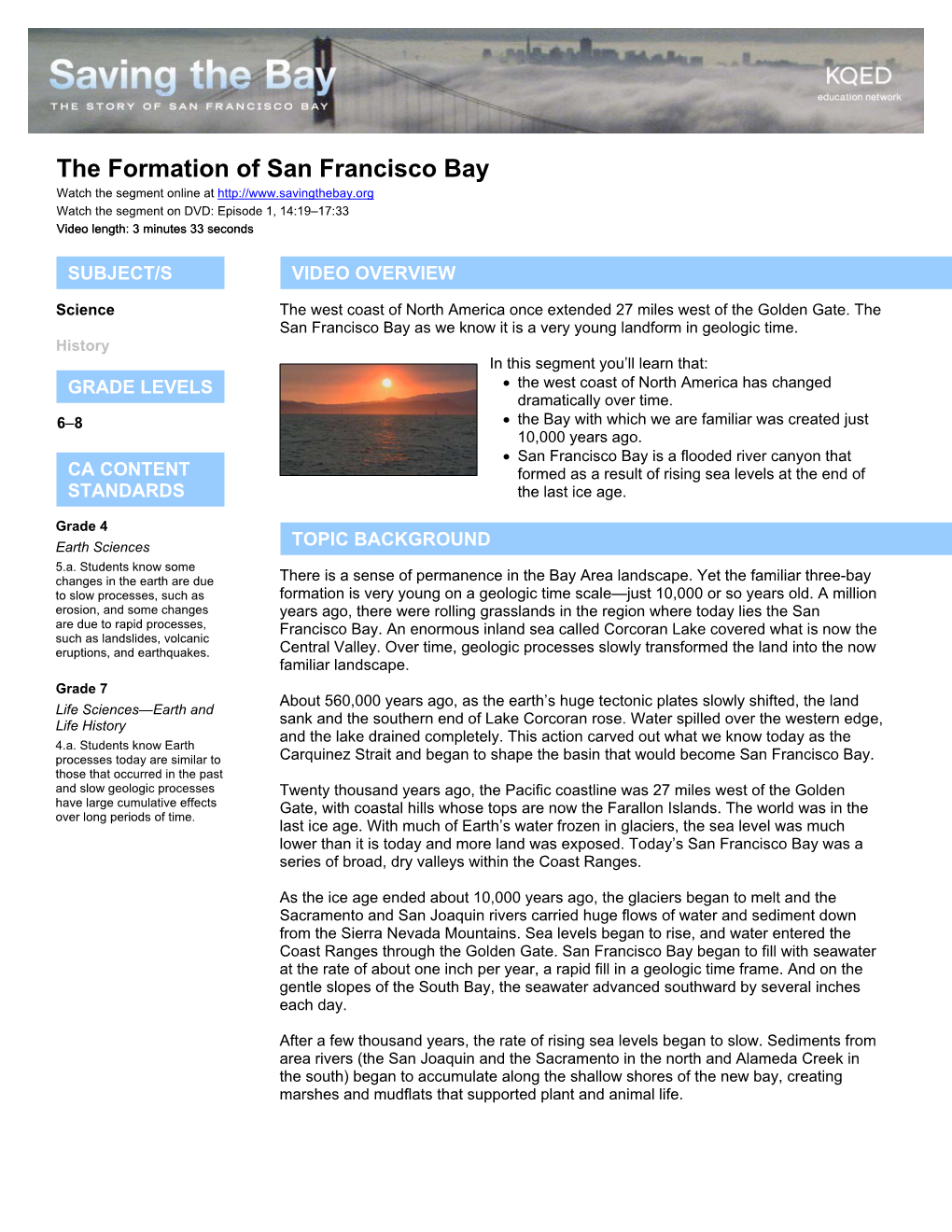 The Formation of San Francisco Bay