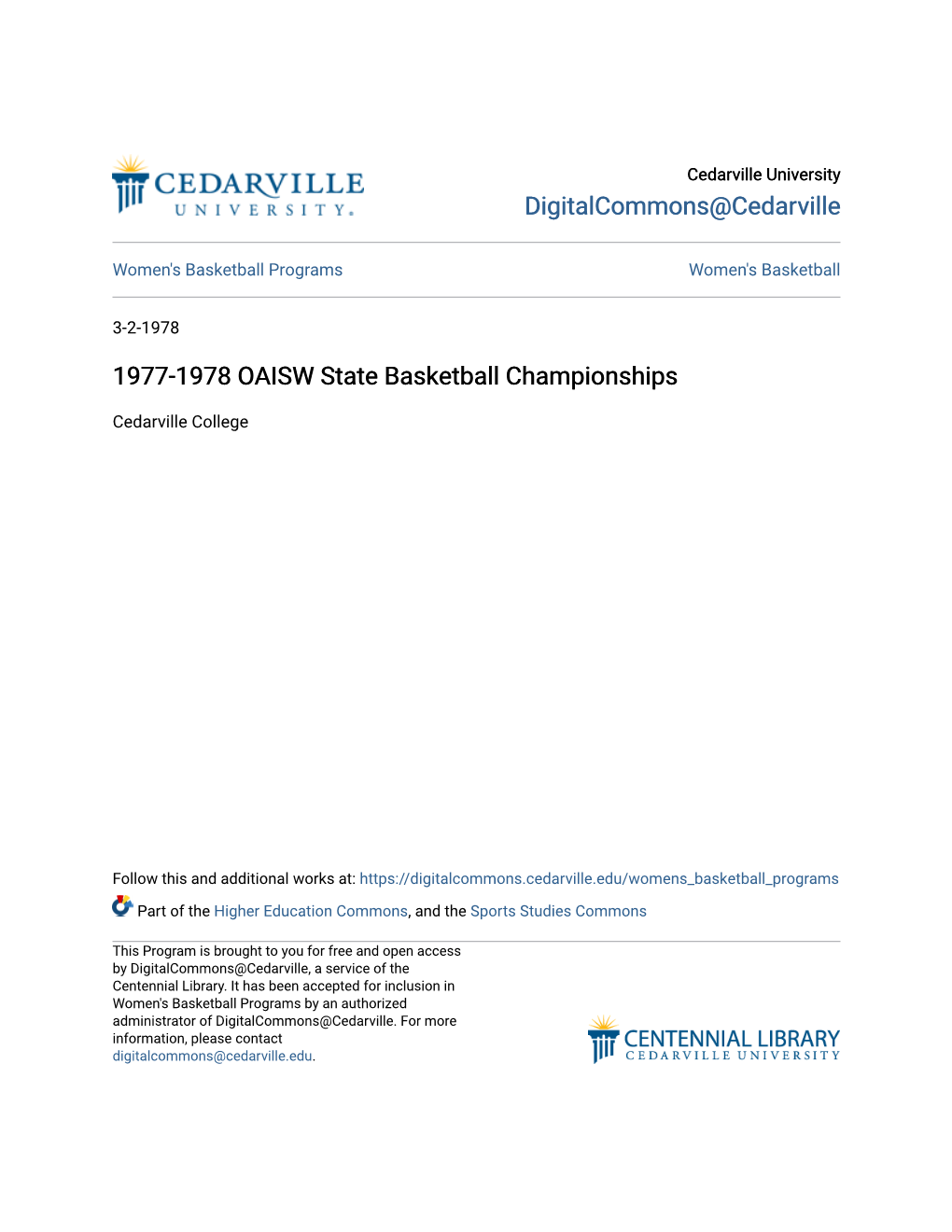 1977-1978 OAISW State Basketball Championships