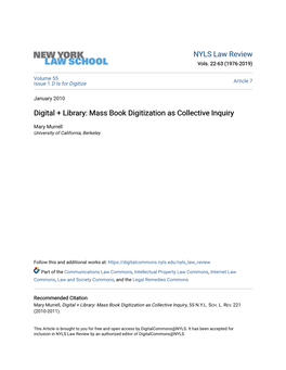 Digital + Library: Mass Book Digitization As Collective Inquiry