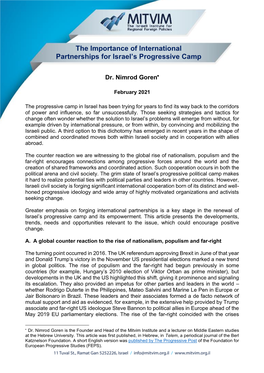 The Importance of International Partnerships for Israel's Progressive