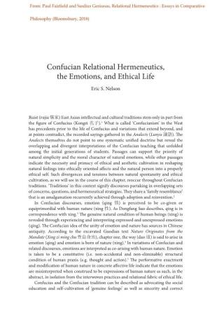 Confucian Relational Hermeneutics, the Emotions, and Ethical Life Eric S