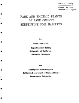 Rare and Endemic Plants of Lake County • Serpentine Soil Habitats