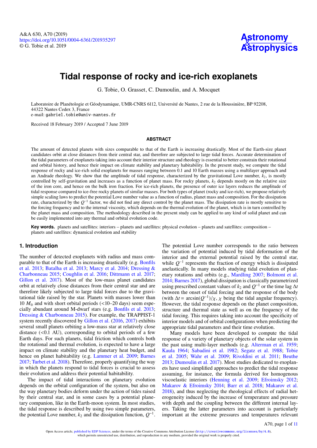 Tidal Response of Rocky and Ice-Rich Exoplanets G