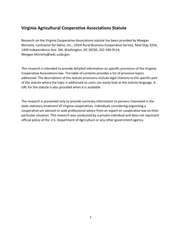 Virginia Agricultural Cooperative Associations Statute
