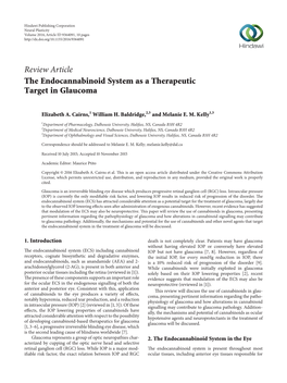 The Endocannabinoid System As a Therapeutic Target in Glaucoma