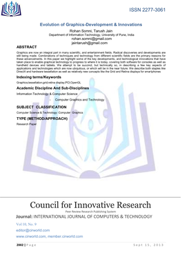 Council for Innovative Research Peer Review Research Publishing System Journal: INTERNATIONAL JOURNAL of COMPUTERS & TECHNOLOGY Vol 10, No