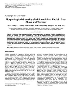 Morphological Diversity of Wild Medicinal Paris L. from China and Vietnam
