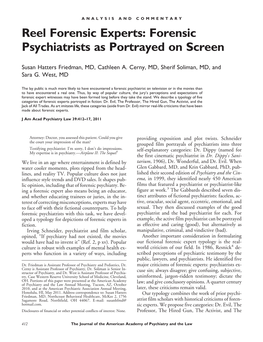 Reel Forensic Experts: Forensic Psychiatrists As Portrayed on Screen