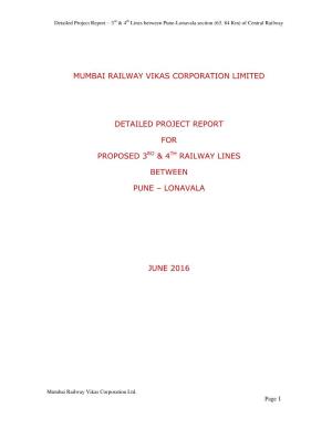 Mumbai Railway Vikas Corporation Limited Detailed Project Report for Proposed 3 & 4 Railway Lines Between Pune – Lonavala