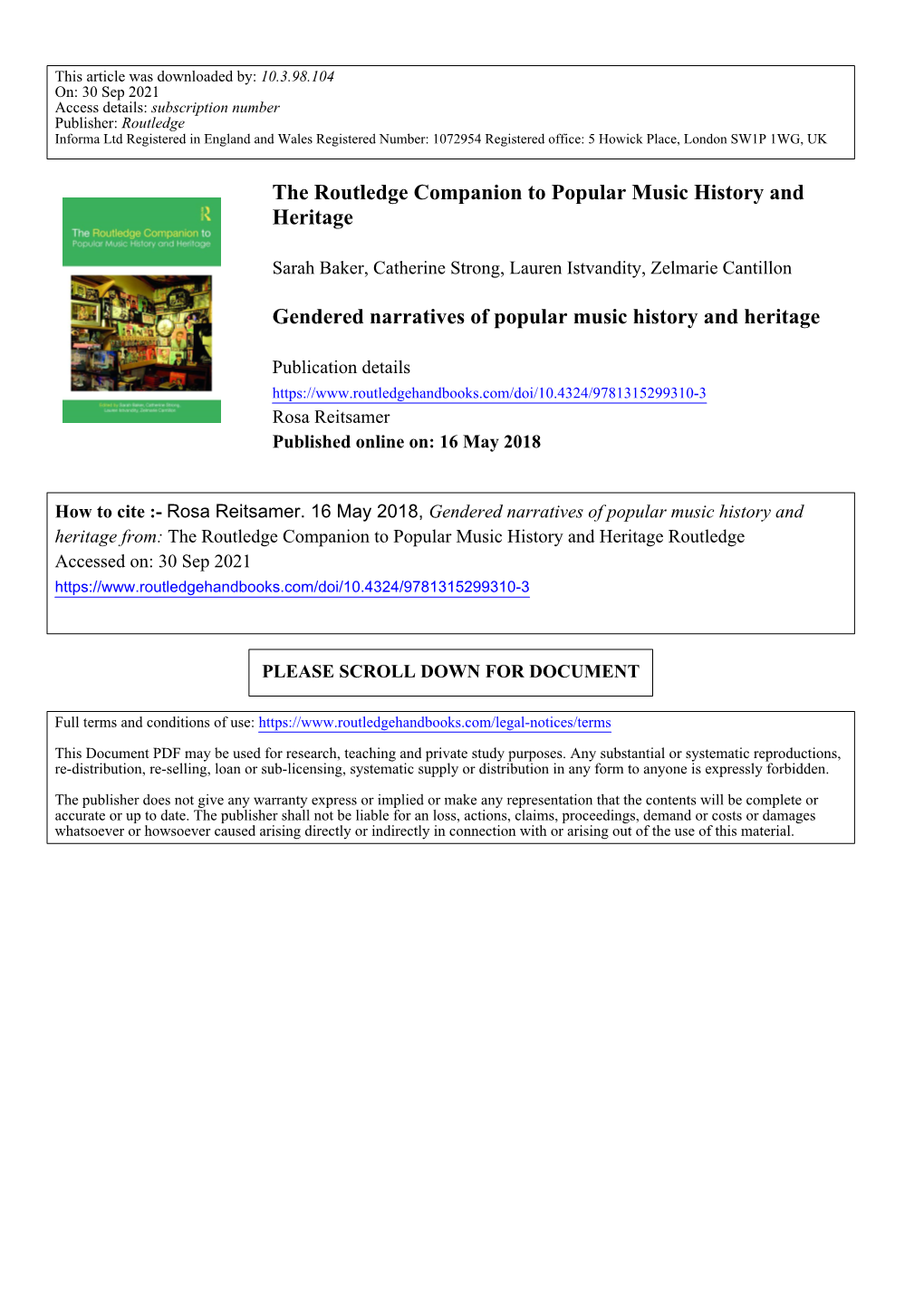 The Routledge Companion to Popular Music History and Heritage