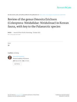 Review of the Genus Omosita Erichson (Coleoptera: Nitidulidae: Nitidulinae) in Korean Fauna, with Key to the Palaearctic Species