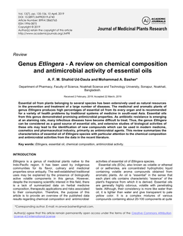 Genus Etlingera - a Review on Chemical Composition and Antimicrobial Activity of Essential Oils