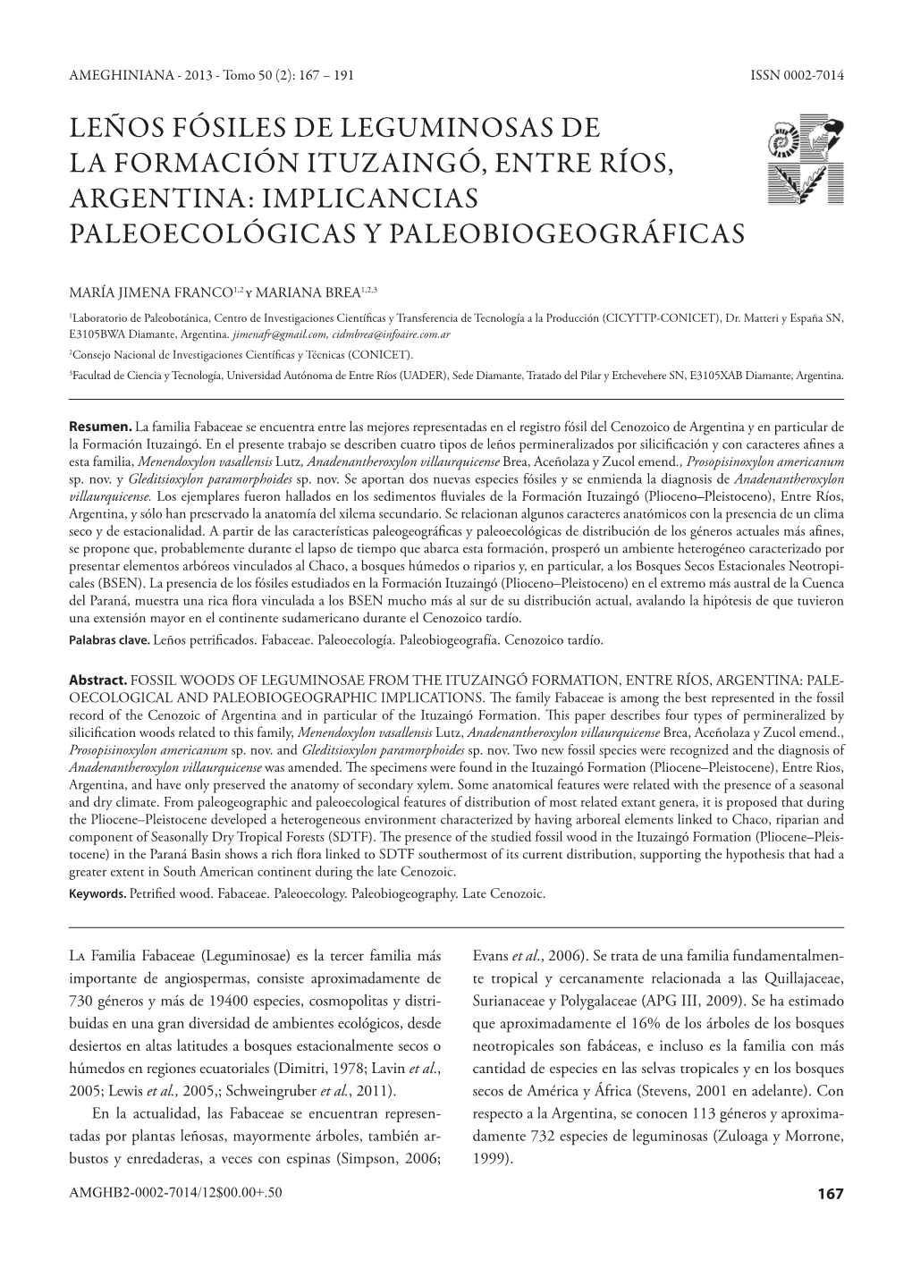 Leños Fósiles De Leguminosas De La Formación Ituzaingó, Entre Ríos, Argentina: Implicancias Paleoecológicas Y Paleobiogeográficas