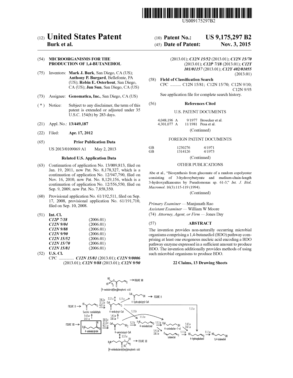 (12) United States Patent (10) Patent No.: US 9,175,297 B2 Burk Et Al