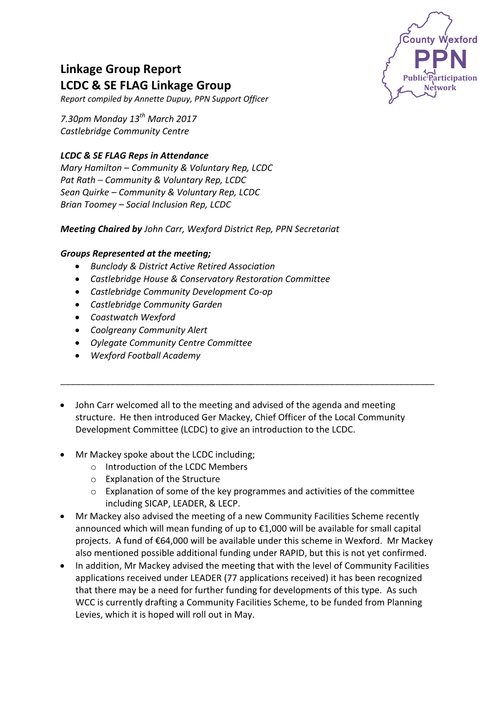 LCDC & SE FLAG Linkage Group Report